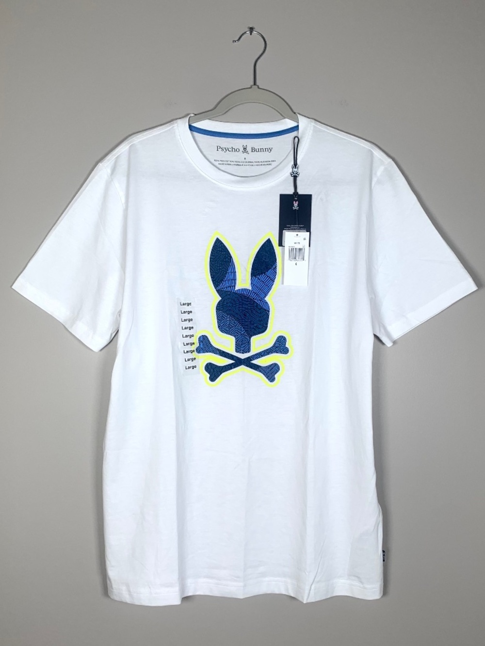 Psycho Bunny NWT Lenox Graphic White Crew Tee Pima Cotton T-Shirt Men's 6 Large - Picture 3 of 9